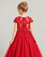 Red Tulle Flower Girl Dress Back Detail View