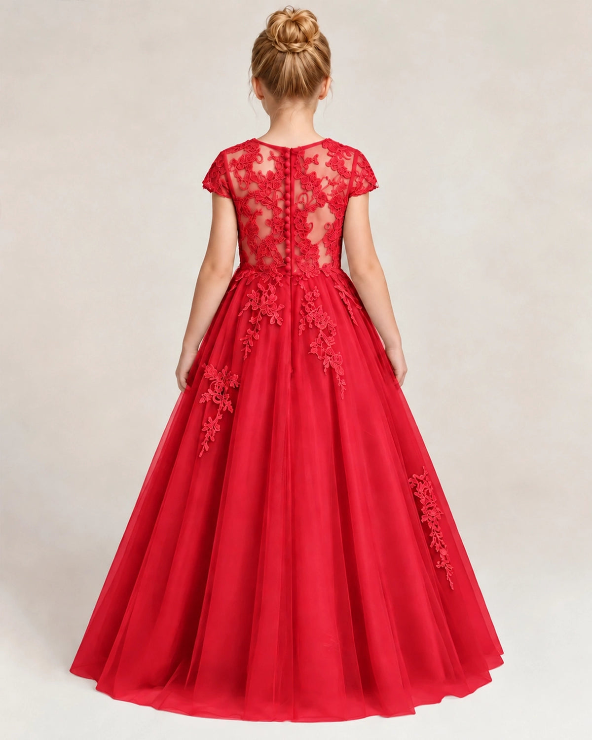 Red Tulle Flower Girl Dress Back Detail View