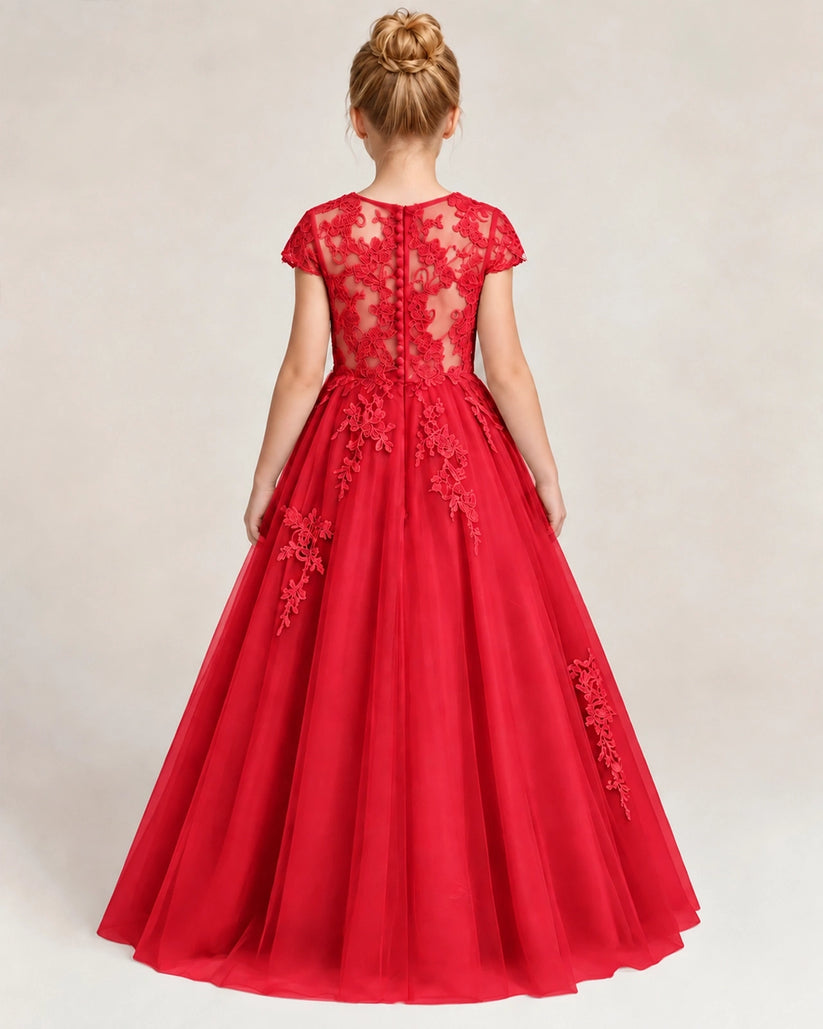 Red Tulle Flower Girl Dress Back Detail View