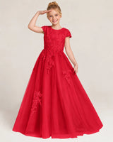 Red Tulle Flower Girl Dress Front Detail View