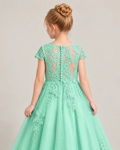 Turquoise Tulle Flower Girl Dress Back Detail View