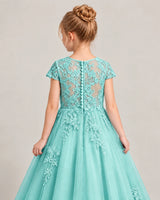 Turquoise Tulle Flower Girl Dress Back Detail View