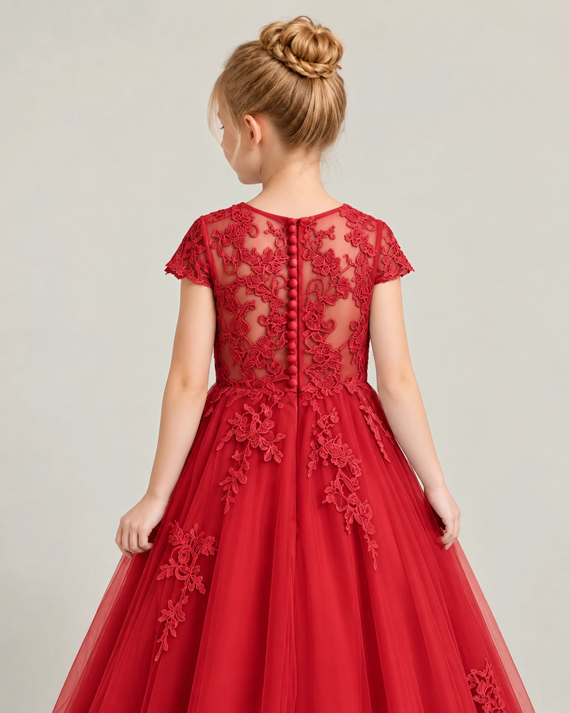 Winered Tulle Flower Girl Dress Back Detail View