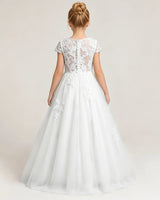 White Tulle A-line Flower Girl Dress Back View
