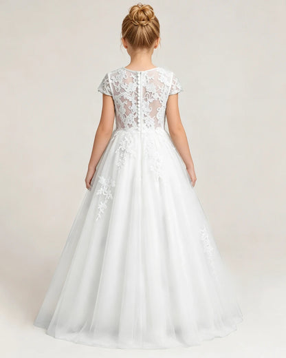 White Tulle A-line Flower Girl Dress Back View