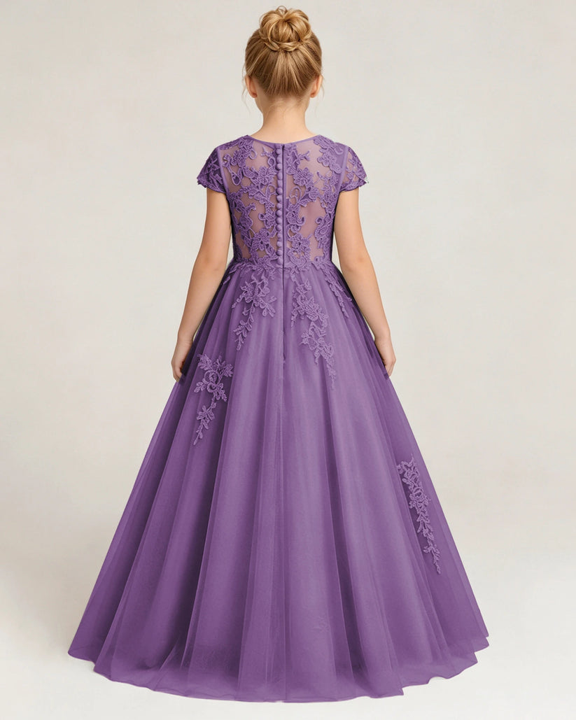 Wisteria Tulle A-line Flower Girl Dress Back View