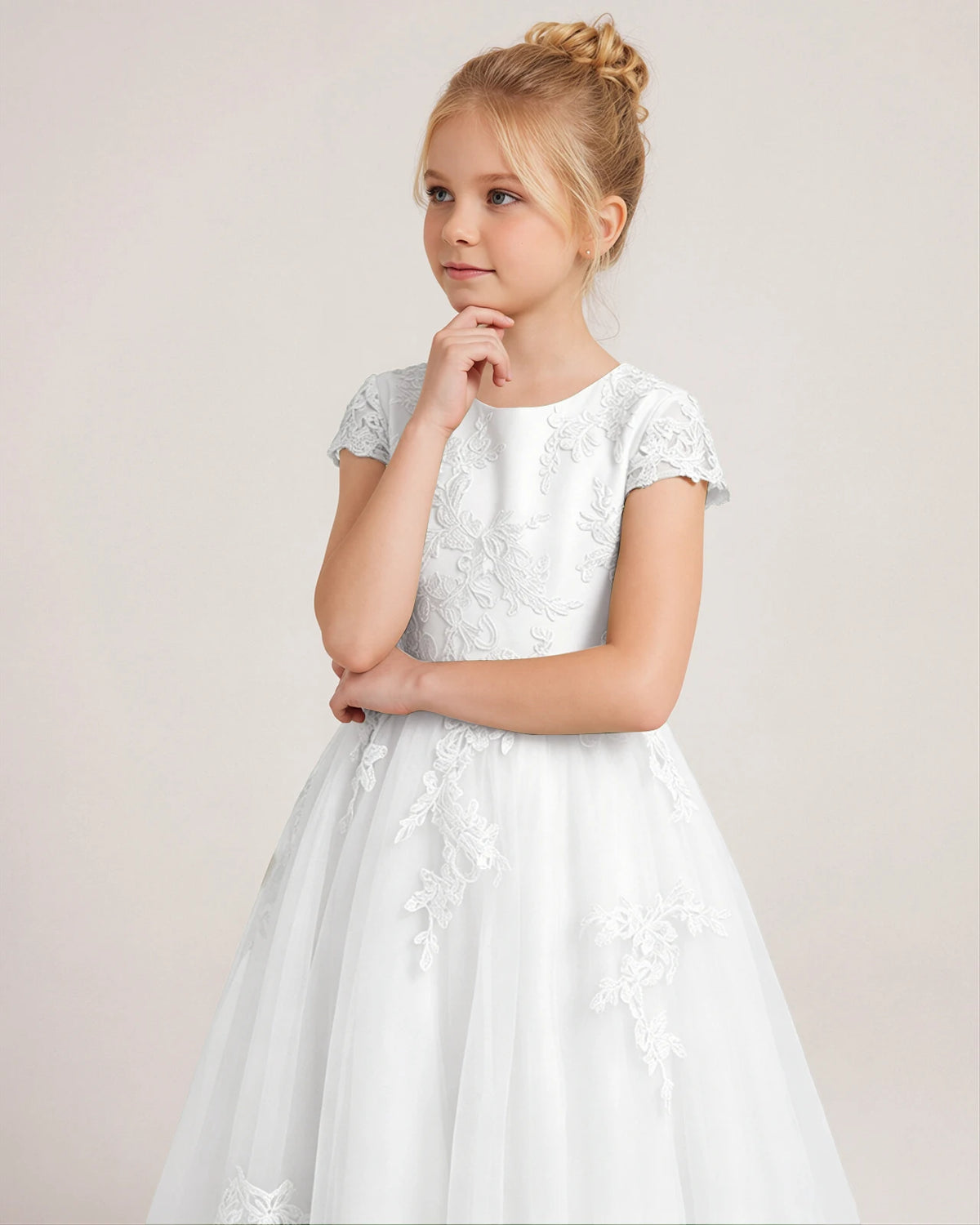 White Tulle A-line Flower Girl Dress Front View