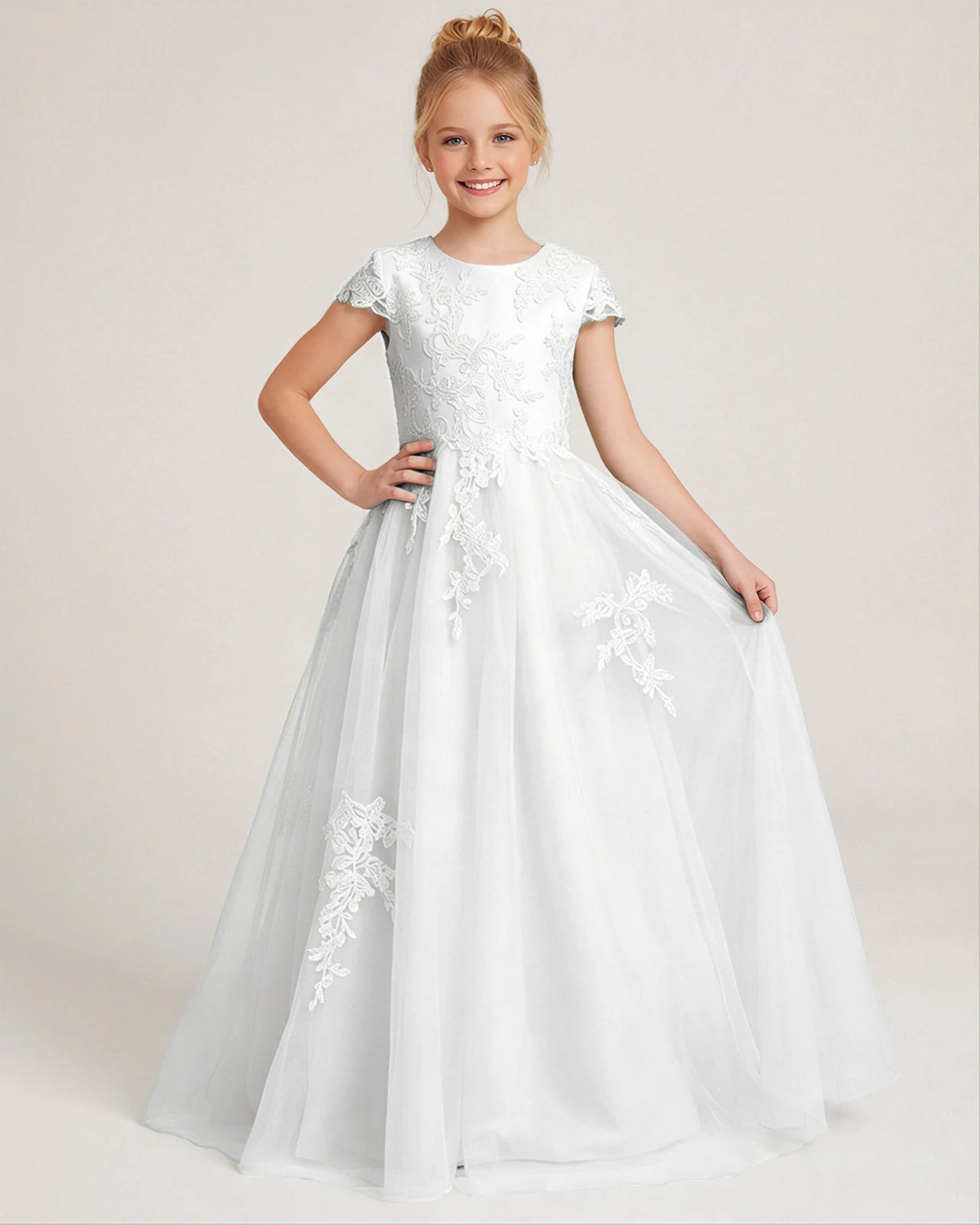White Tulle A-line Flower Girl Dress Front View