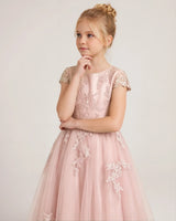 Blush Pink Tulle A-line Flower Girl Dress Side View