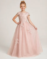 Blush Pink Tulle A-line Flower Girl Dress Front View