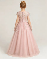 Blush Pink Lace A-line Flower Girl Dress Back View