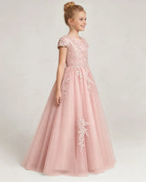 Blush Pink Tulle A-line Flower Girl Dress Side View