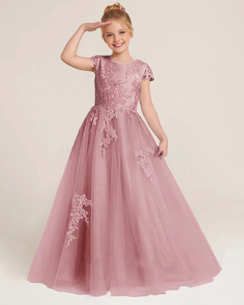 Dusty Rose Tulle A-line Flower Girl Dress Front View