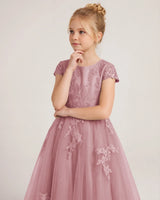 Dusty Rose Tulle A-line Flower Girl Dress Side View