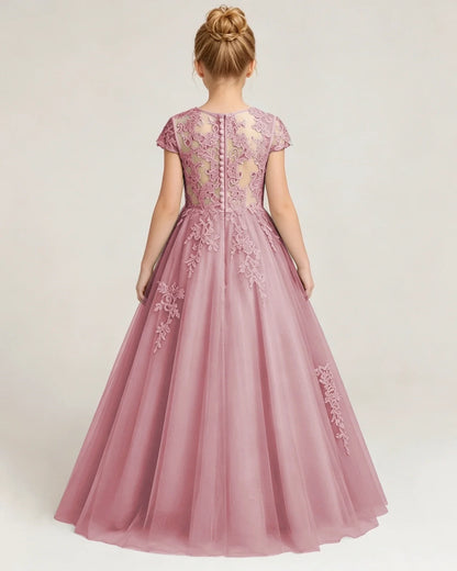 Dusty Rose Tulle A-line Flower Girl Dress Back View