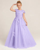 Lavender Tulle A-line Flower Girl Dress Front View