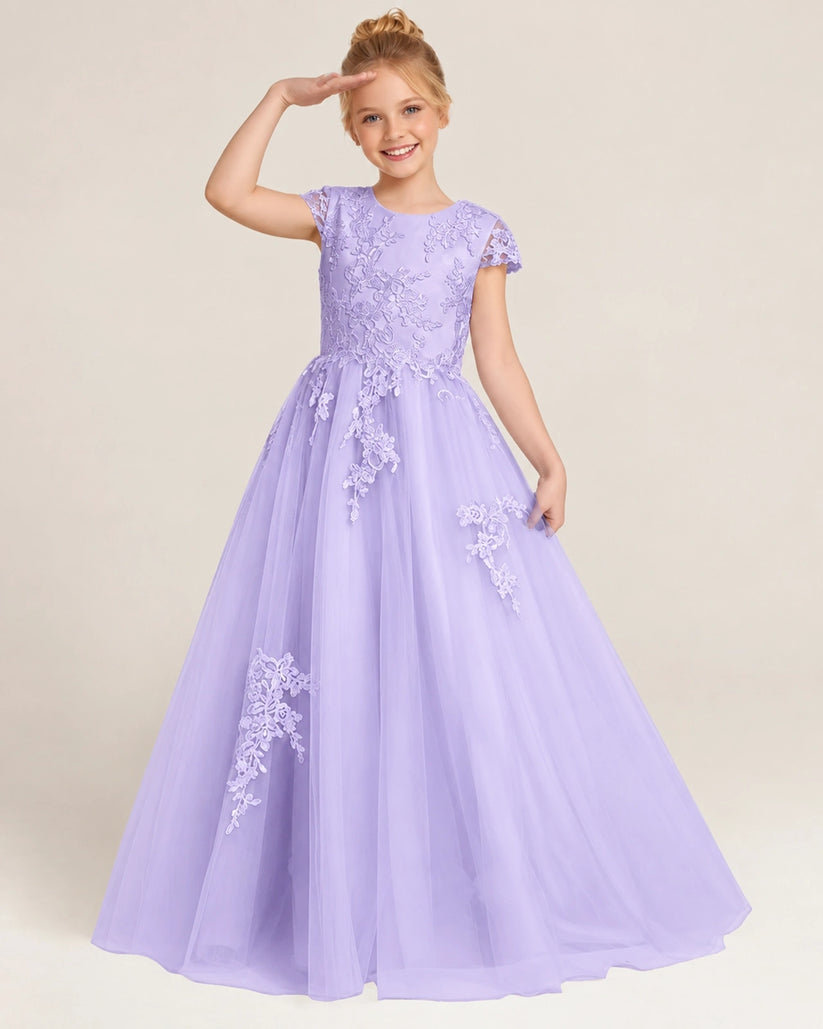 Lavender Tulle A-line Flower Girl Dress Front View