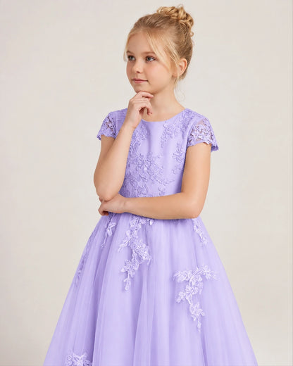 Lavender Tulle A-line Flower Girl Dress Side View