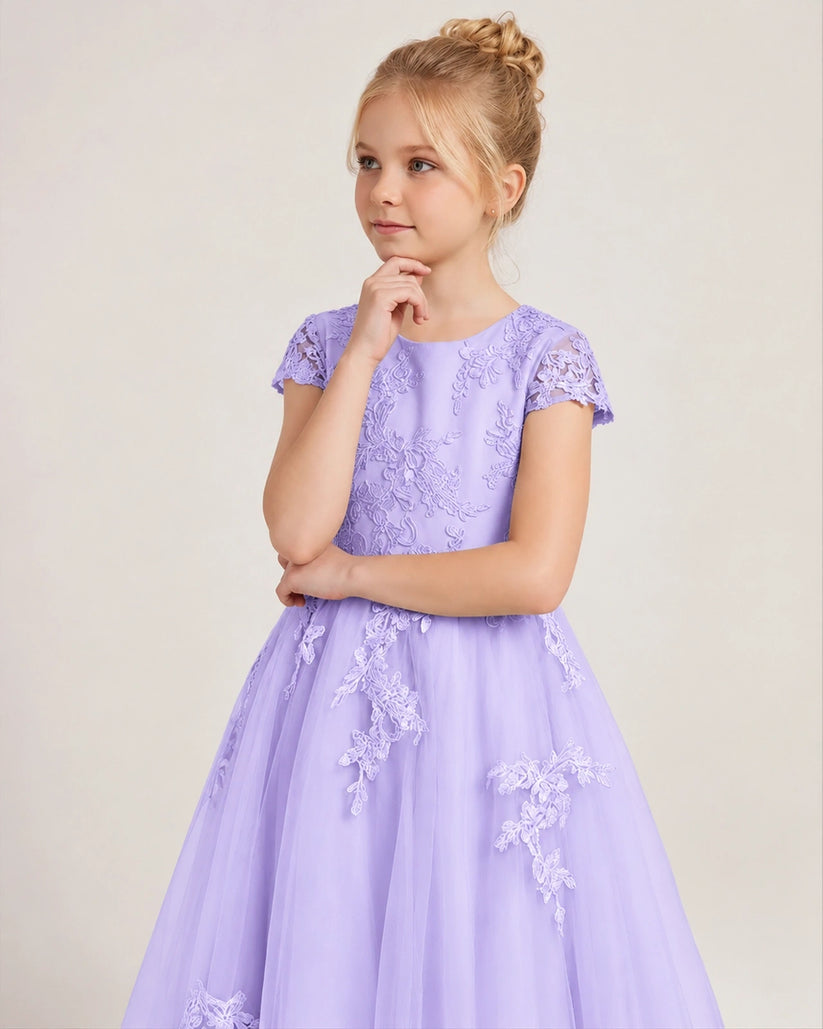 Lavender Tulle A-line Flower Girl Dress Side View