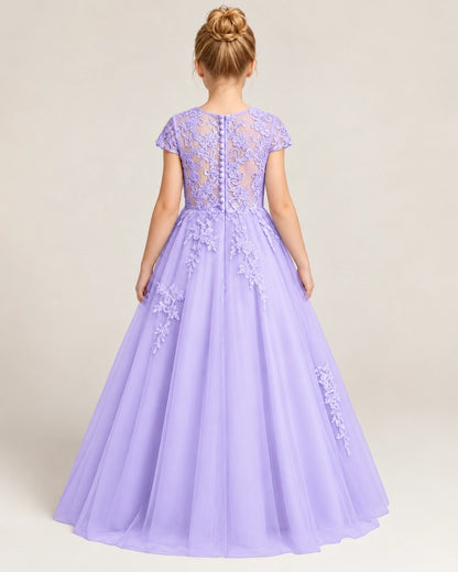 Lavender Tulle A-line Flower Girl Dress Back View
