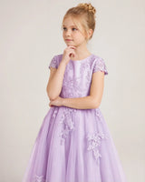 Lilac Tulle A-line Flower Girl Dress Front View