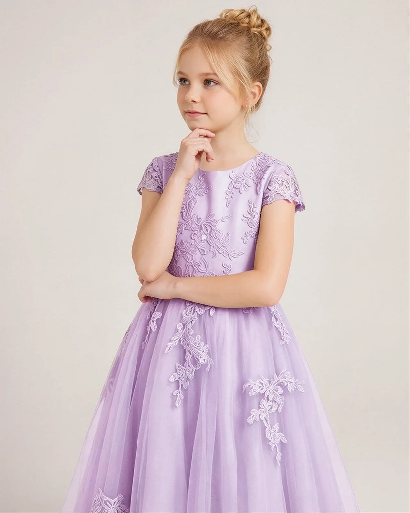 Lilac Tulle A-line Flower Girl Dress Front View