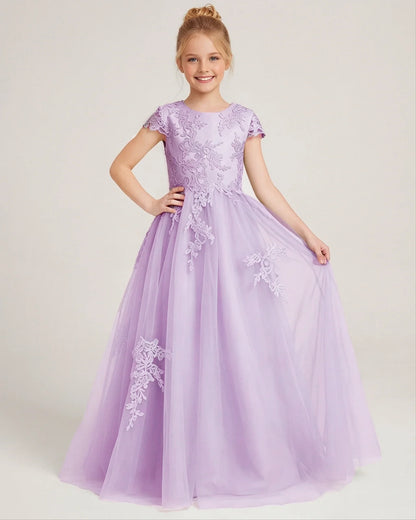 Lilac Tulle A-line Flower Girl Dress Front View