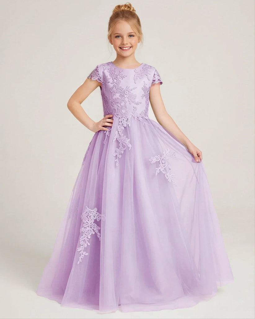 Lilac Tulle A-line Flower Girl Dress Front View