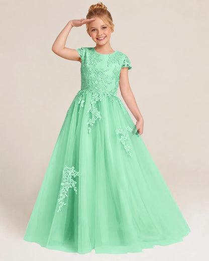 Mint Green Tulle A-line Flower Girl Dress Front View