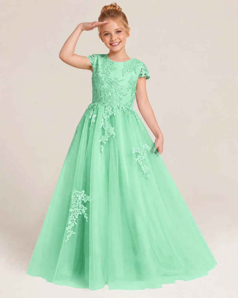 Mint Green Tulle A-line Flower Girl Dress Front View