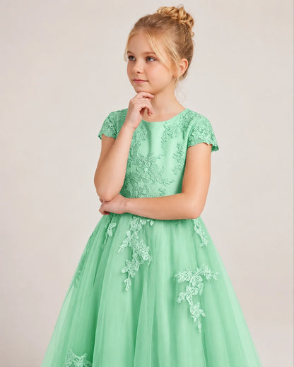 Mint Green Tulle A-line Flower Girl Dress Front View