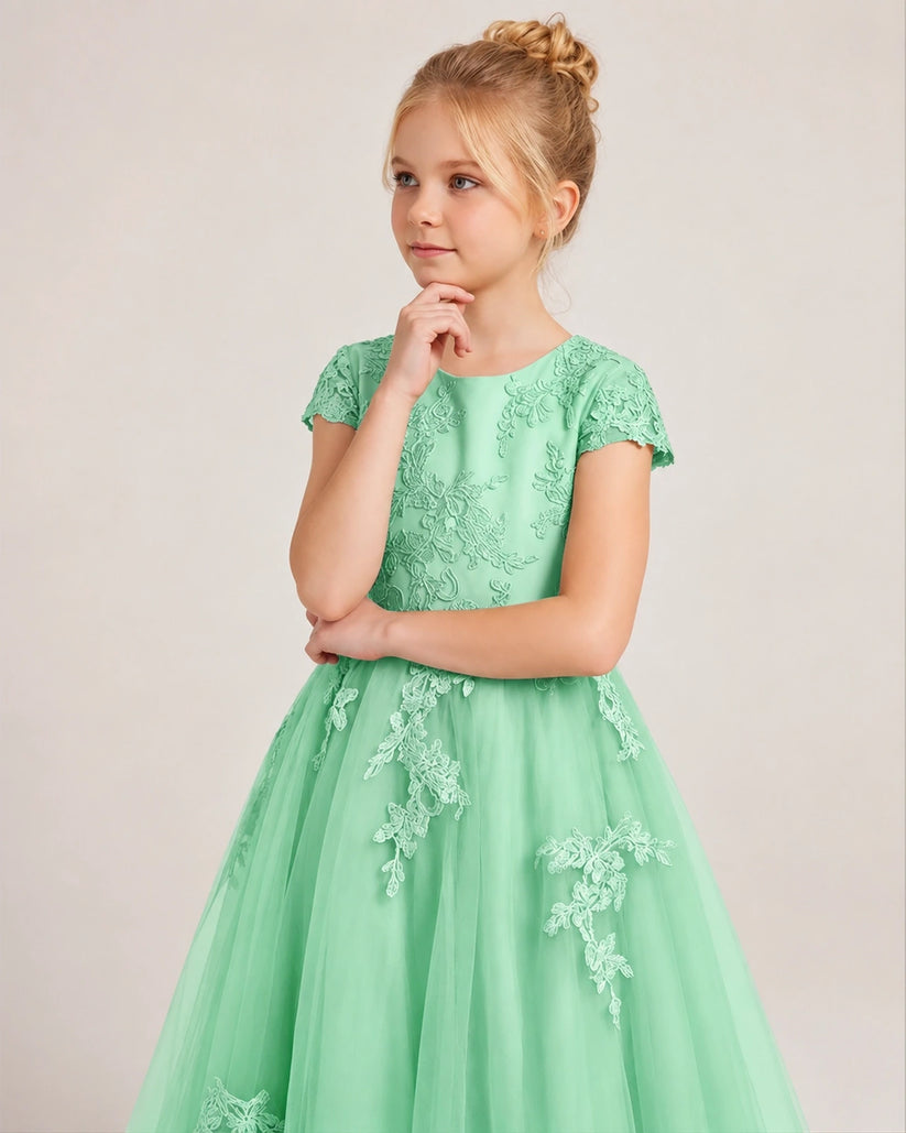 Mint Green Tulle A-line Flower Girl Dress Front View