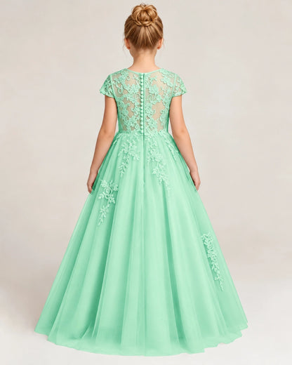 Mint Green Tulle A-line Flower Girl Dress Back View