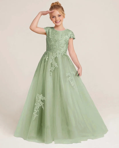Sage Green Tulle A-line Flower Girl Dress Side View