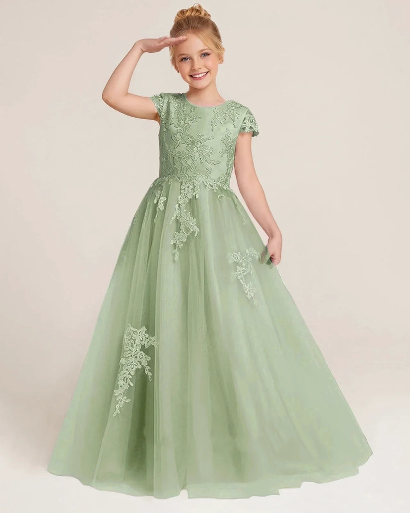 Sage Green Tulle A-line Flower Girl Dress Side View