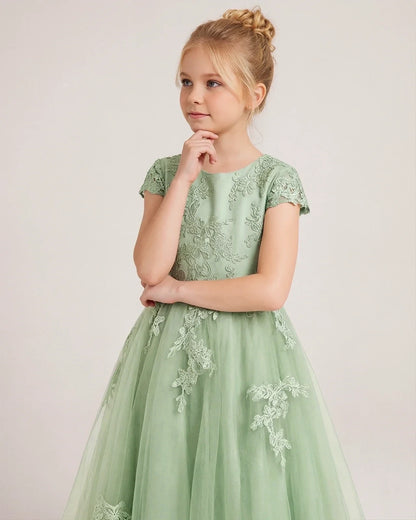 Sage Green Tulle A-line Flower Girl Dress Front View