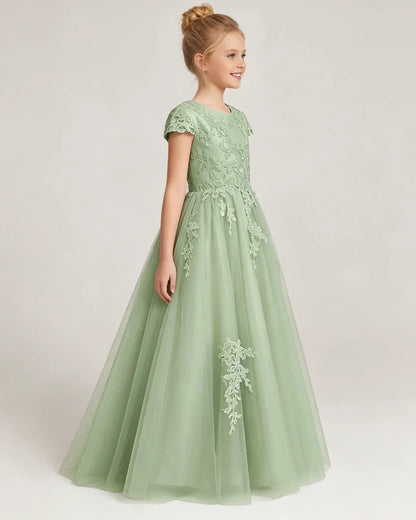 Sage Green Tulle A-line Flower Girl Dress Side View