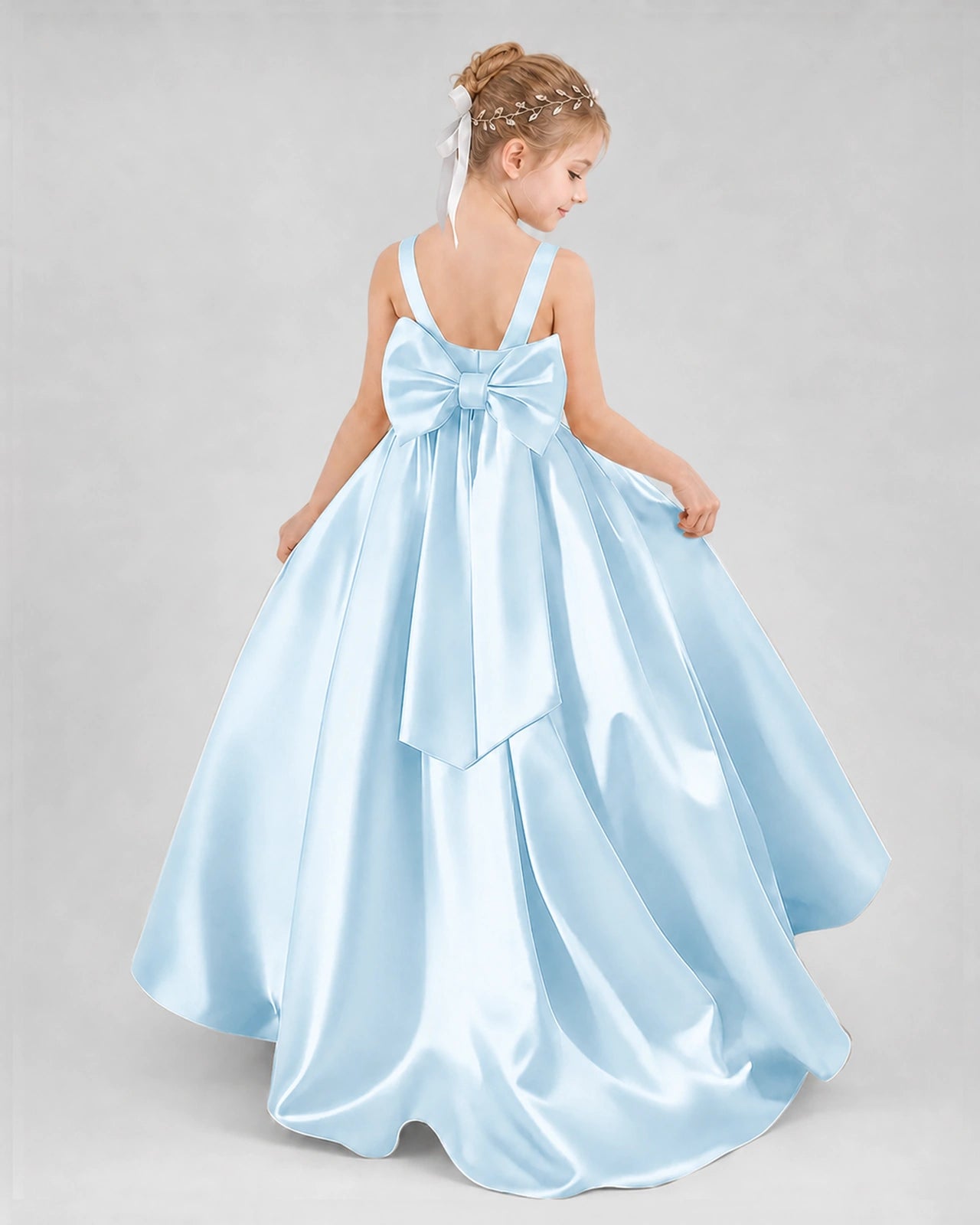 Dideyttawl Flower Girl Dress with Thick Straps and Statement Back Bow
