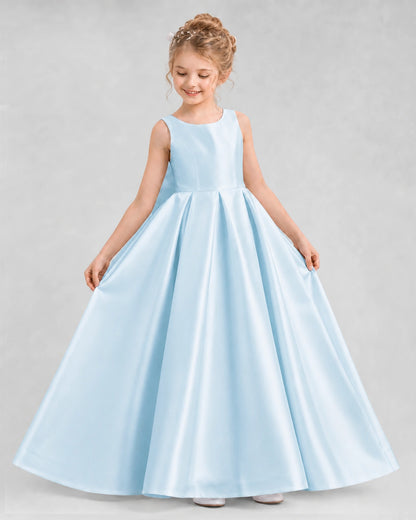 Baby Blue Satin A-line Flower Girl Dress Front View