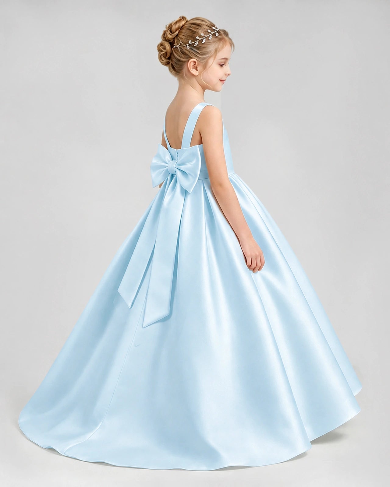 Dideyttawl Flower Girl Dress with Thick Straps and Statement Back Bow