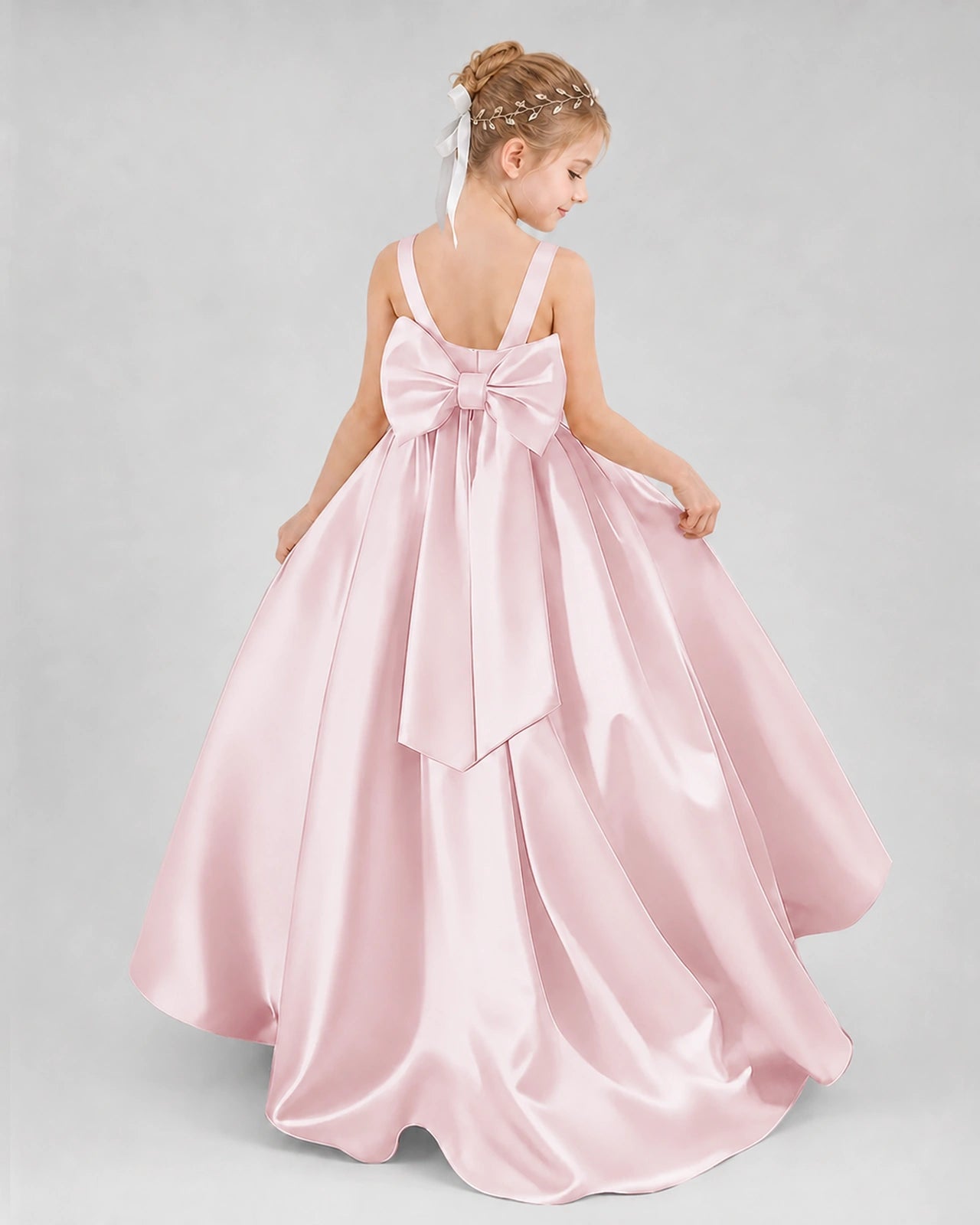 Dideyttawl Flower Girl Dress with Thick Straps and Statement Back Bow