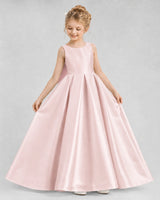 Blush Pink Satin A-line Flower Girl Dress Front View