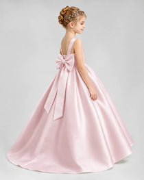 Dideyttawl Flower Girl Dress with Thick Straps and Statement Back Bow