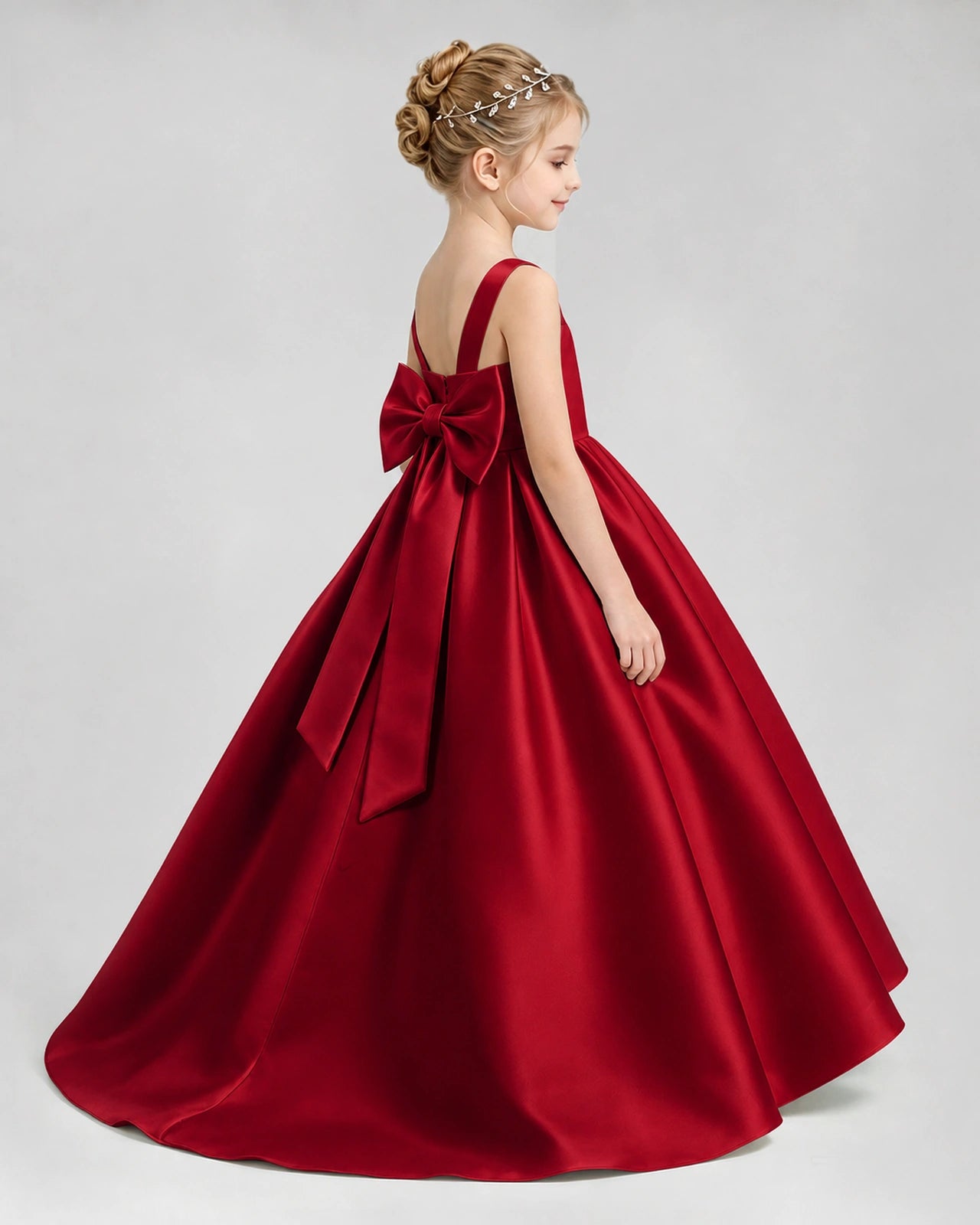 Dideyttawl Flower Girl Dress with Thick Straps and Statement Back Bow