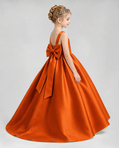 Burnt Orange Satin Ball Gown Flower Girl Dress Side View