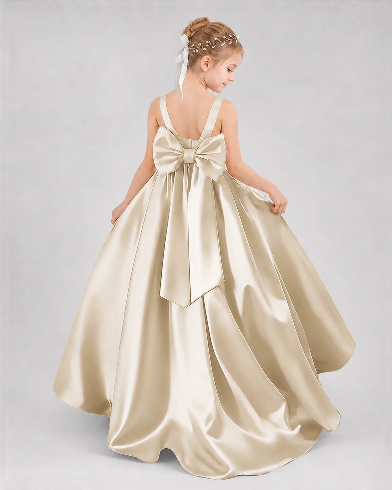 Dideyttawl Flower Girl Dress with Thick Straps and Statement Back Bow