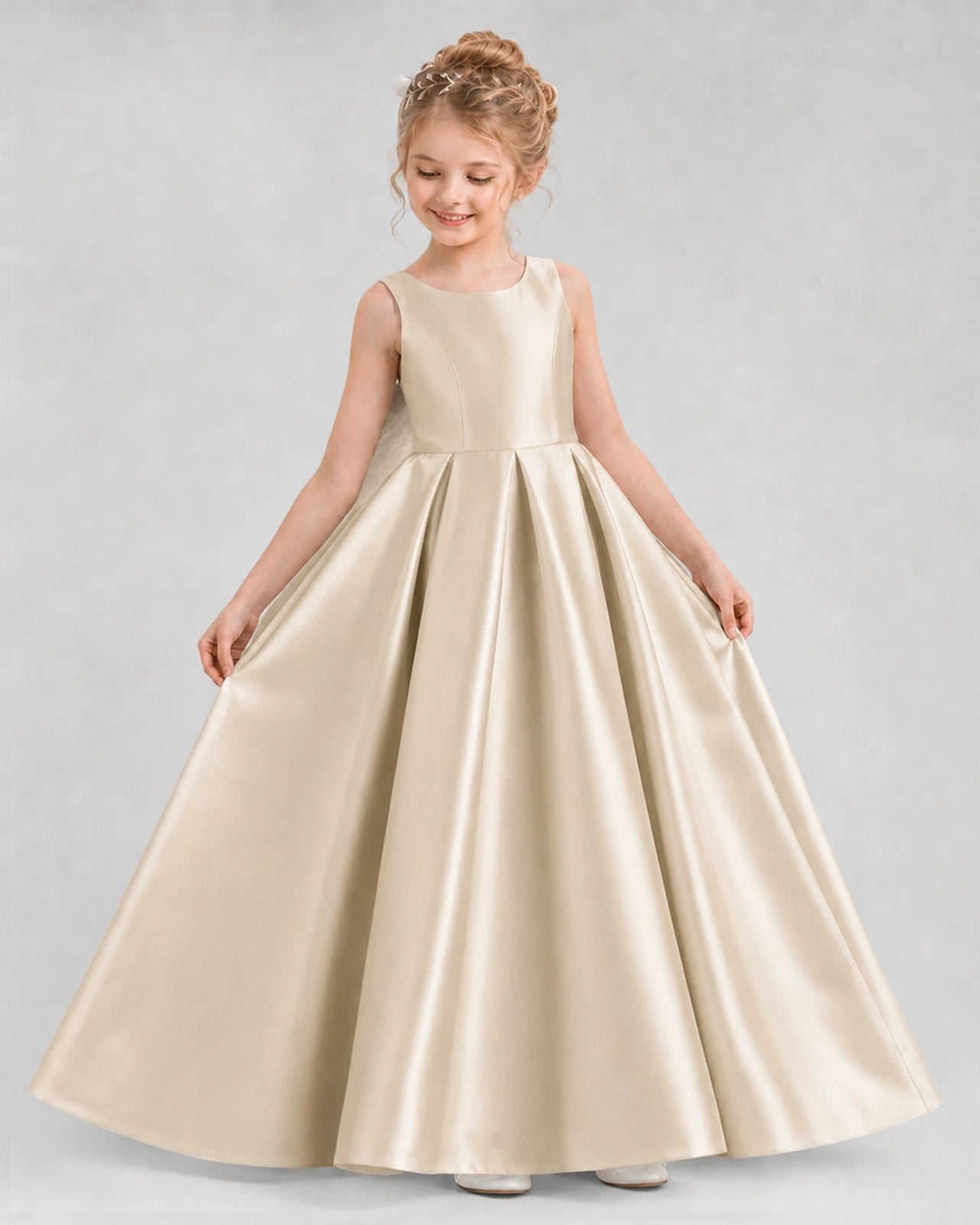 Dideyttawl Flower Girl Dress with Thick Straps and Statement Back Bow