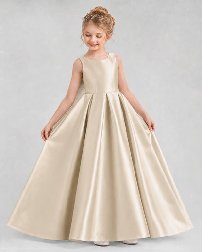 Champagne Satin A-line Flower Girl Dress Front View