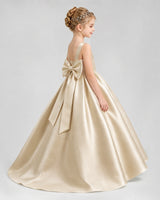 Champagne Satin A-line Flower Girl Dress Side View