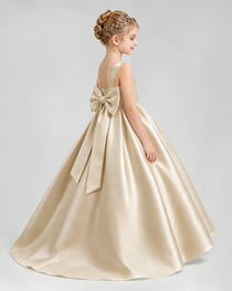 Dideyttawl Flower Girl Dress with Thick Straps and Statement Back Bow